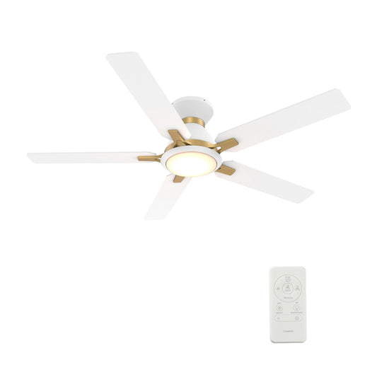 Carro Espear 52in Flush Mount Smart Ceiling Fan | White Gold Plywood Blades and Glass Shade | Large Living Rooms & Covered | Model SFR525J-L12-W1-1G-FMA