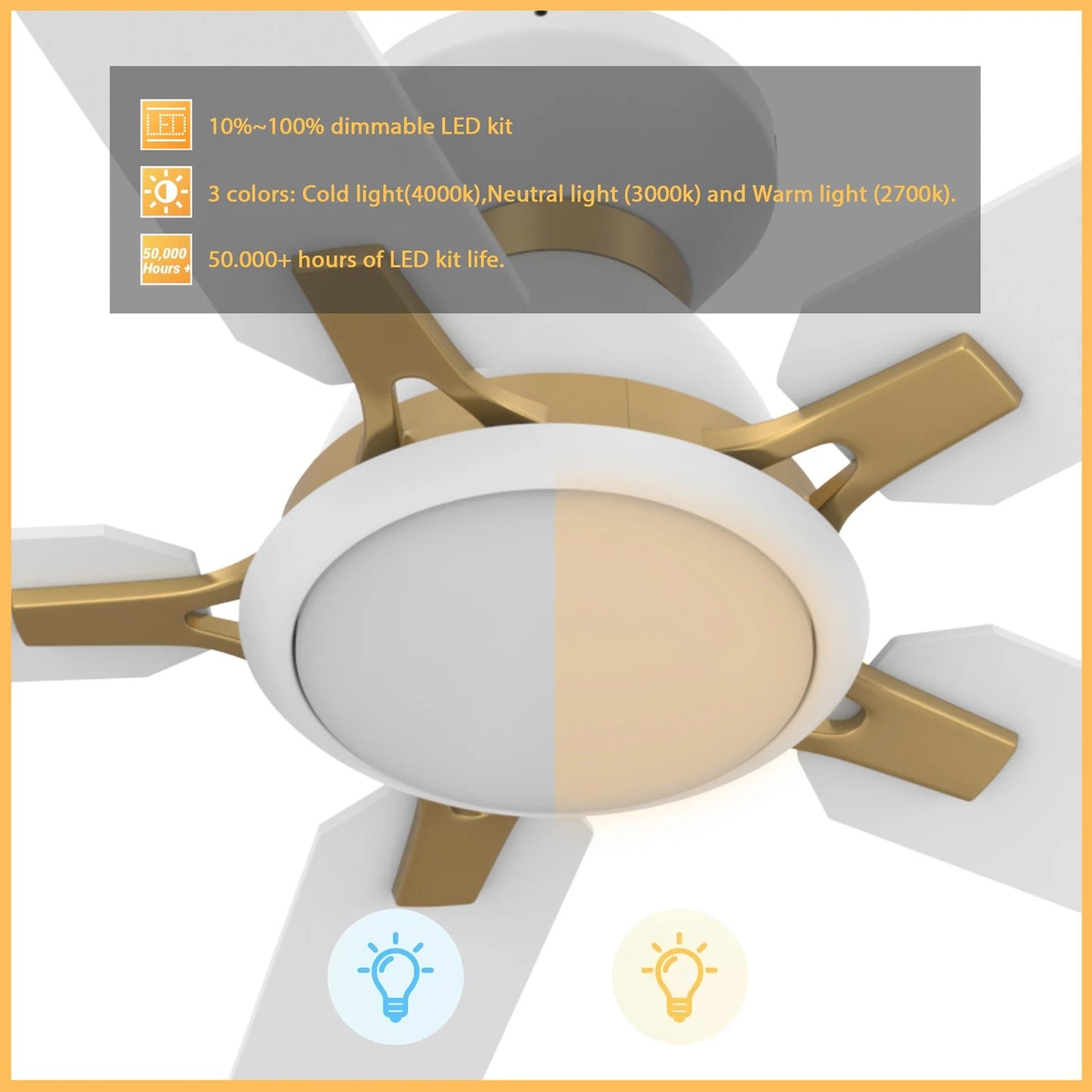Carro Espear 52in Flush Mount Smart Ceiling Fan | White Gold Plywood Blades and Glass Shade | Large Living Rooms & Covered | Model SFR525J-L12-W1-1G-FMA