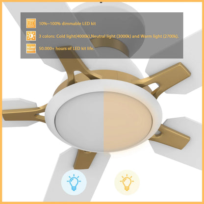 Carro Espear 52in Flush Mount Smart Ceiling Fan | White Gold Plywood Blades and Glass Shade | Large Living Rooms & Covered | Model SFR525J-L12-W1-1G-FMA
