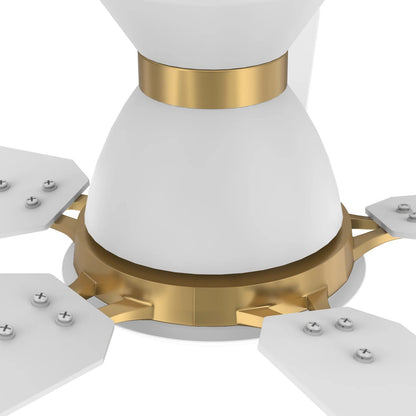 Carro Espear 52in Flush Mount Smart Ceiling Fan | White Gold Plywood Blades and Glass Shade | Large Living Rooms & Covered | Model SFR525J-L12-W1-1G-FMA