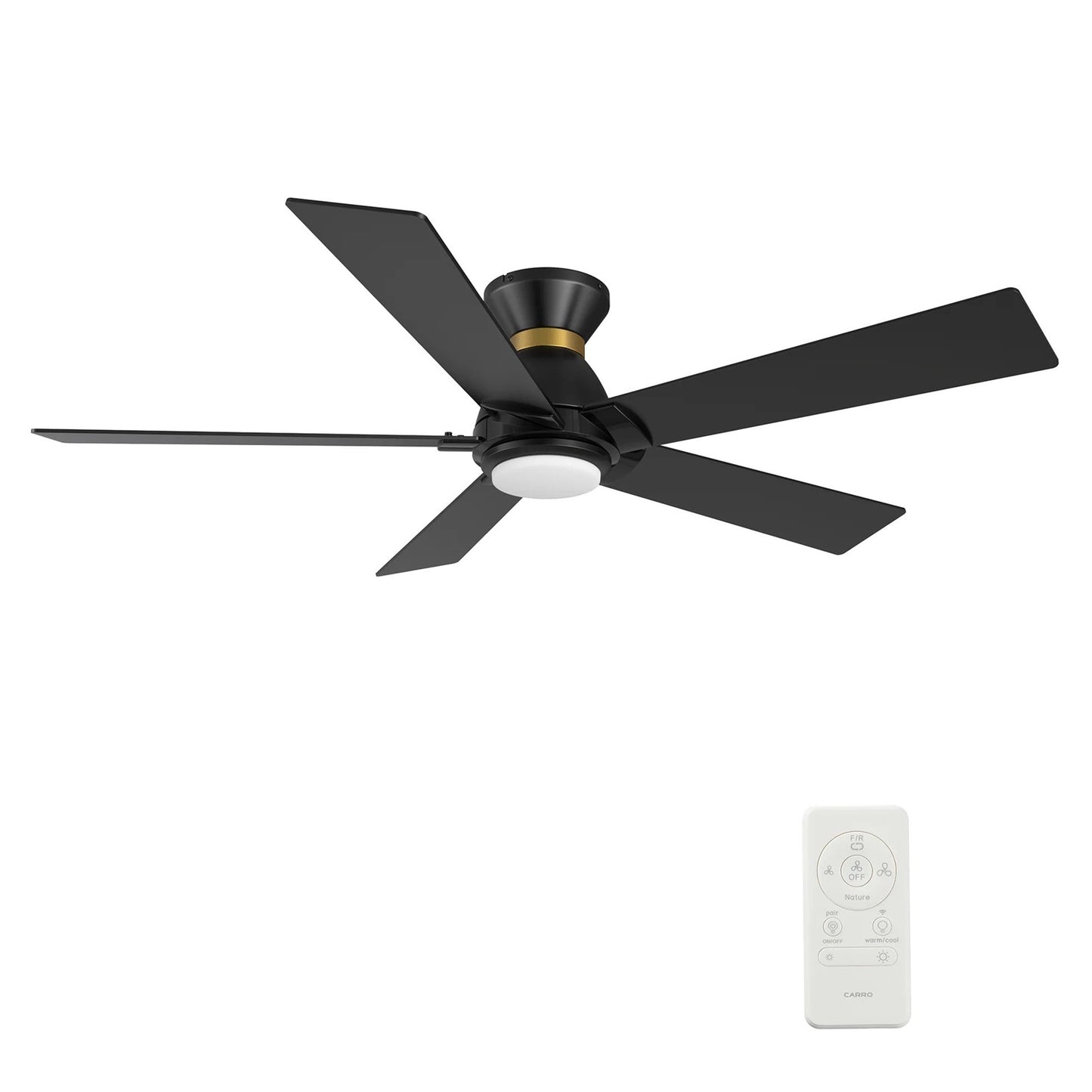Carro Ascender 52in 5-Blade Flush Mount Smart Ceiling Fan | Modern Black Gold and High-Quality Plywood with LED | Large | Model SFR525J1-L11-B2-1-FMA
