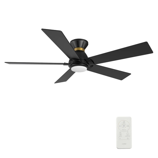 Carro Ascender 52in 5-Blade Flush Mount Smart Ceiling Fan | Modern Black Gold and High-Quality Plywood with LED | Large | Model SFR525J1-L11-B2-1-FMA