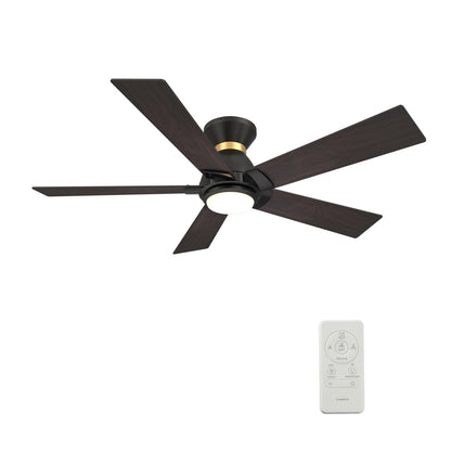 Carro Ascender 52in 5-Blade Flush Mount Smart Ceiling Fan | Modern Black Gold and High-Quality Plywood with LED | Large | Model SFR525J1-L11-B2-1-FMA