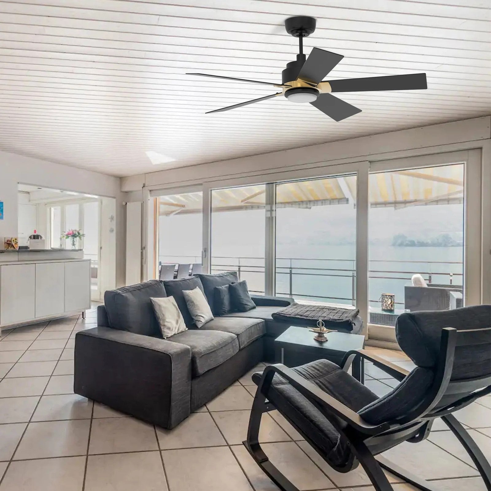 Carro Ascender 52in 5-Blade Smart Ceiling Fan | Modern Black Gold and High-Quality Plywood with LED | Large Living Room & | Model SFR525J1-L11-B2-1G