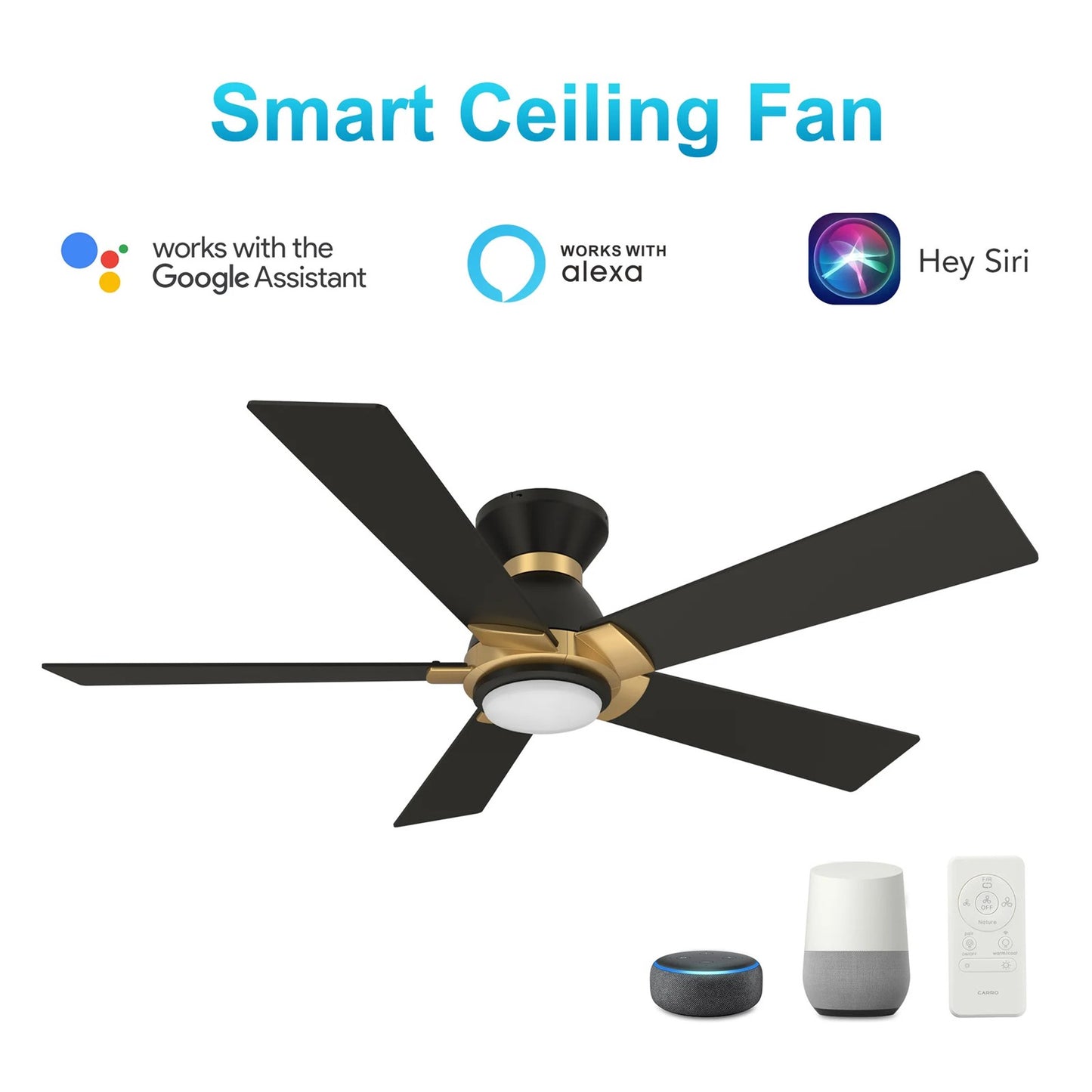 Carro Ascender 52in 5-Blade Ceiling Fan | Black and Gold Plywood Blades | Living Room, Bedroom & Covered Patio | 52 x 52 x | Model SFR525J1-L11-B2-1G-FMA