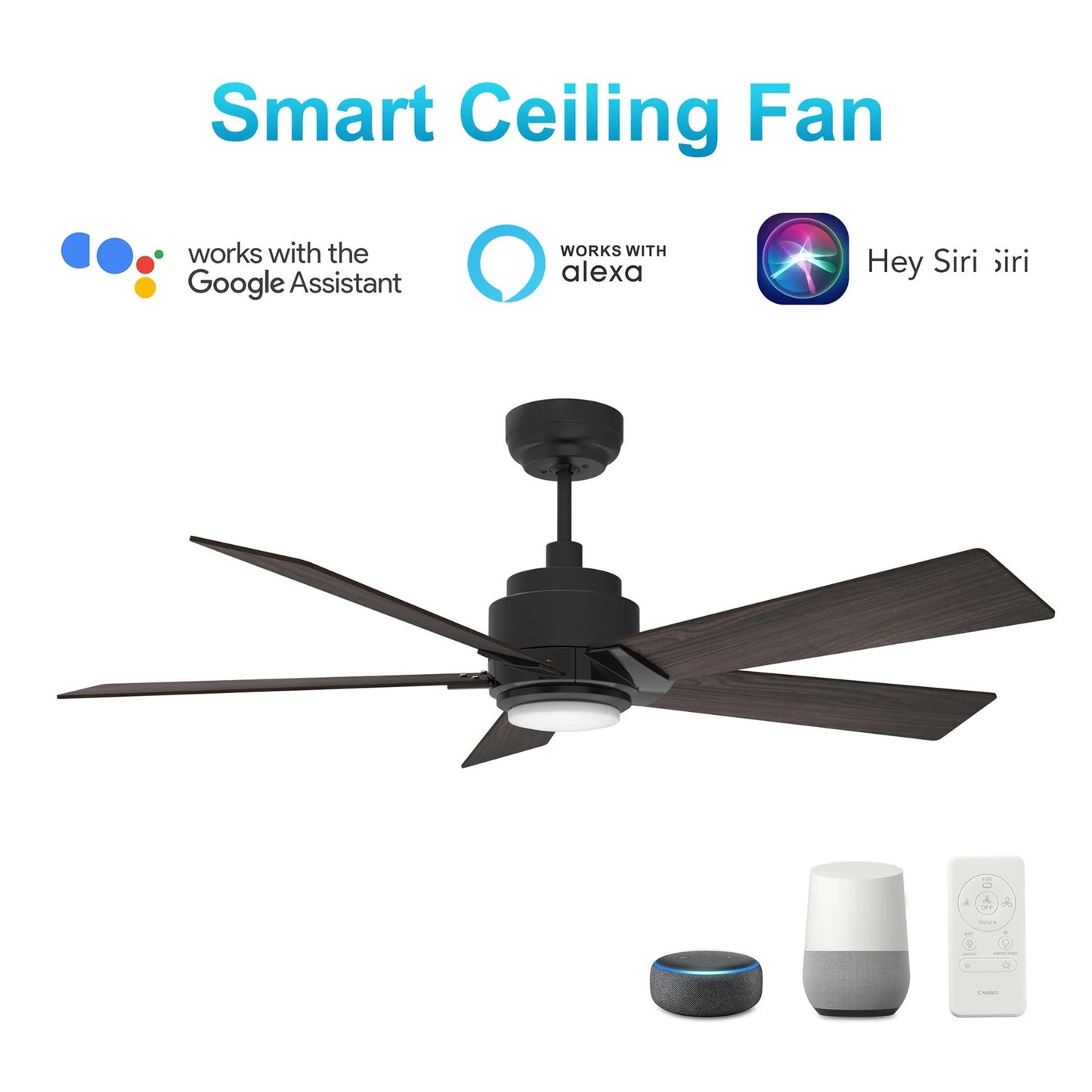 Carro Ascender 52in 5-Blade Ceiling Fan | Black Walnut Plywood Blades | Living Room, Bedroom & Covered Patio | 52 x 52 x 14.7 | Model SFR525J1-L11-B5-1