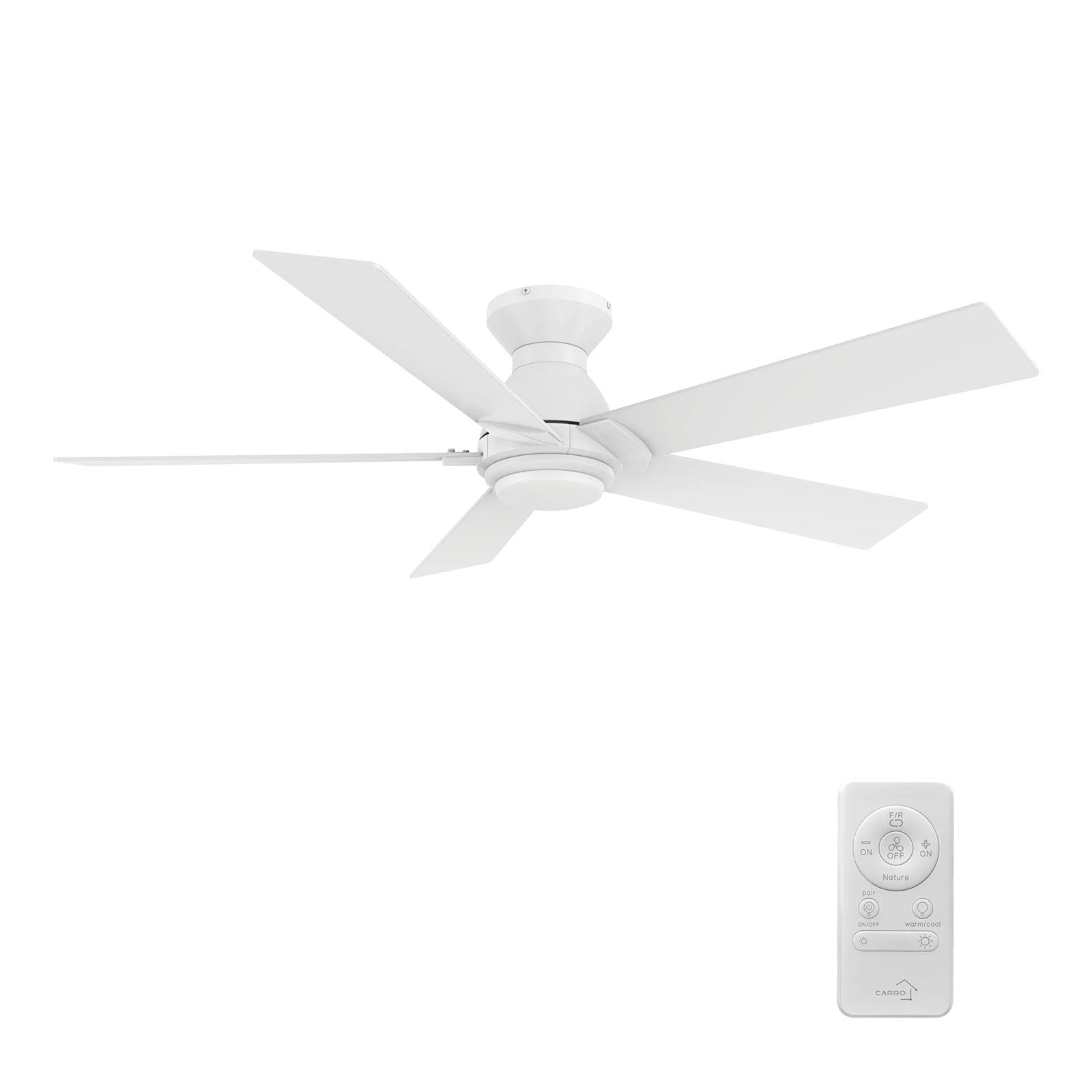Carro Ascender 52in 5-Blade Flush Mount Smart Ceiling Fan | Modern White Plywood Blades and Integrated LED | Living Room & | Model SFR525J1-L11-W1-1-FM