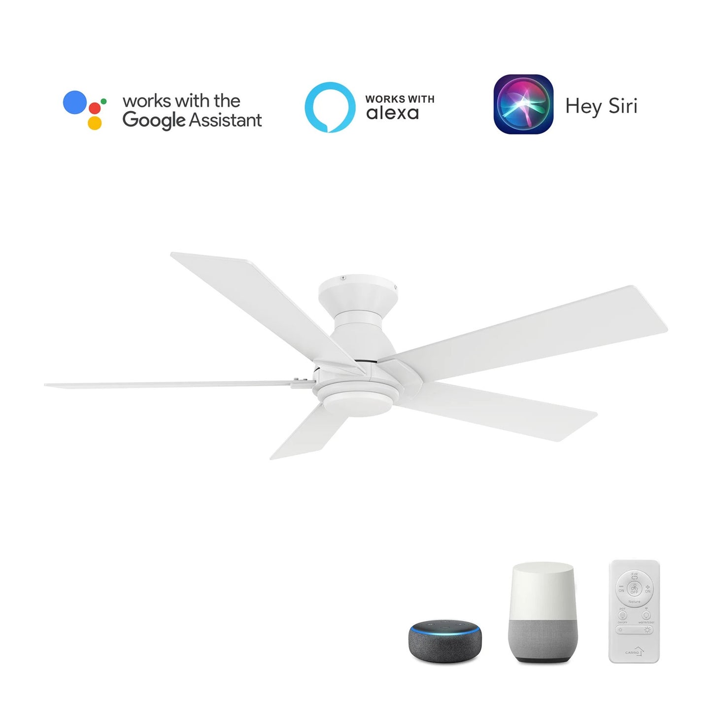 Carro Ascender 52in 5-Blade Flush Mount Smart Ceiling Fan | Modern White Plywood Blades and Integrated LED | Living Room & | Model SFR525J1-L11-W1-1-FM