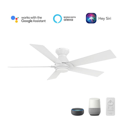 Carro Ascender 52in 5-Blade Flush Mount Smart Ceiling Fan | Modern White Plywood Blades and Integrated LED | Living Room & | Model SFR525J1-L11-W1-1-FM