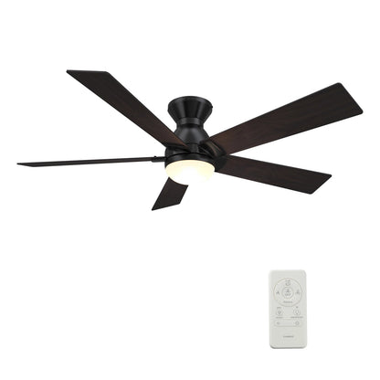 Carro Ascender 52in 5-Blade Flush Mount Smart Ceiling Fan | Modern Black Plywood Blades and Integrated LED | Living Room & | Model SFR525J1-L21-BG-1-FM