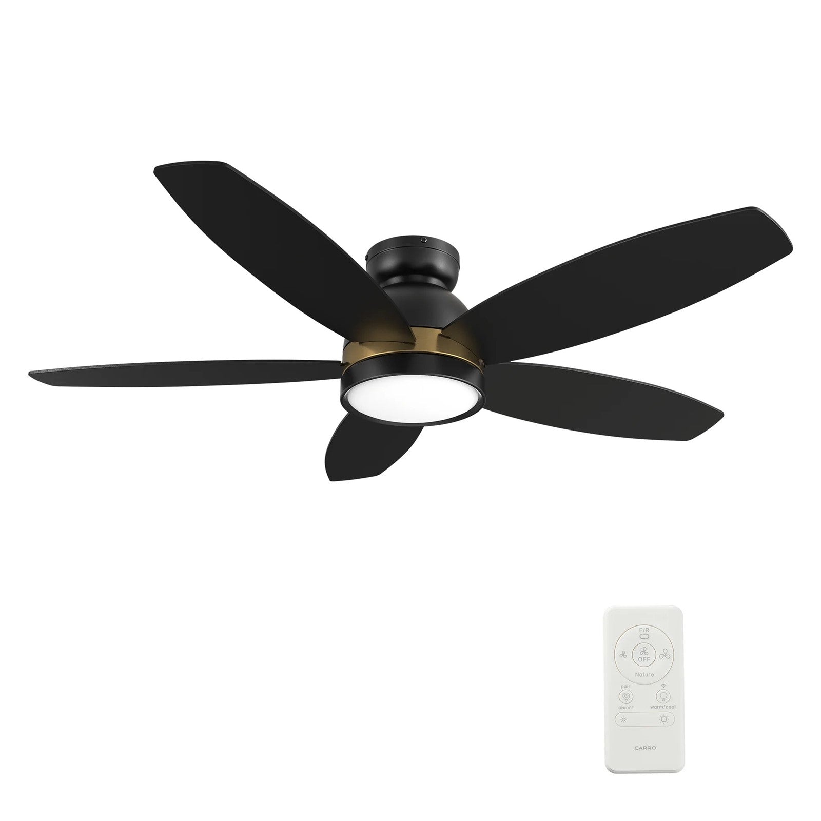 Carro Fremont 52in Flush Mount Smart Ceiling Fan | Black Gold Plywood Blades and Integrated LED | Large Living Rooms & | Model SFR525Q5-L12-B2-1-FMA