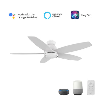 Carro Fremont 52in 5-Blade Flush Ceiling Fan | White Plywood Blades and Integrated LED | Living Room & Covered Patio | 52 x | Model SFR525Q5-L12-W1-1-FM