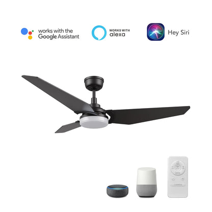 Carro Kaj 56in 3-Blade Smart Ceiling Fan | Black Plywood Blades and Integrated LED | Living Room & Covered Patio | 56 x 56 x 13.4 | Model SFR563B-L12-B2-1