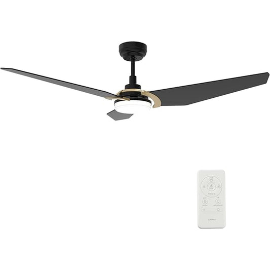 Carro Kaj 56in 3-Blade Smart Ceiling Fan | Black Gold Plywood Blades and Integrated LED | Living Room & Covered Patio | 56 x 56 | Model SFR563B-L12-B2-1G