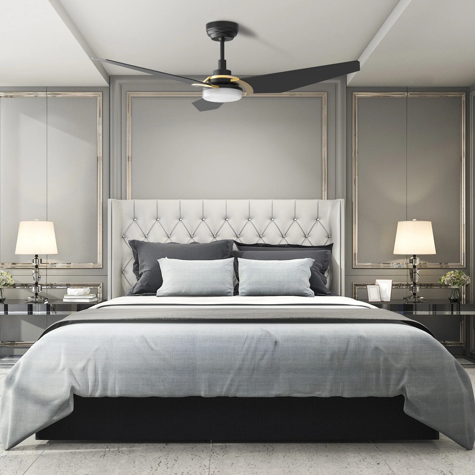 Carro Kaj 56in 3-Blade Smart Ceiling Fan | Black Gold Plywood Blades and Integrated LED | Living Room & Covered Patio | 56 x 56 | Model SFR563B-L12-B2-1G