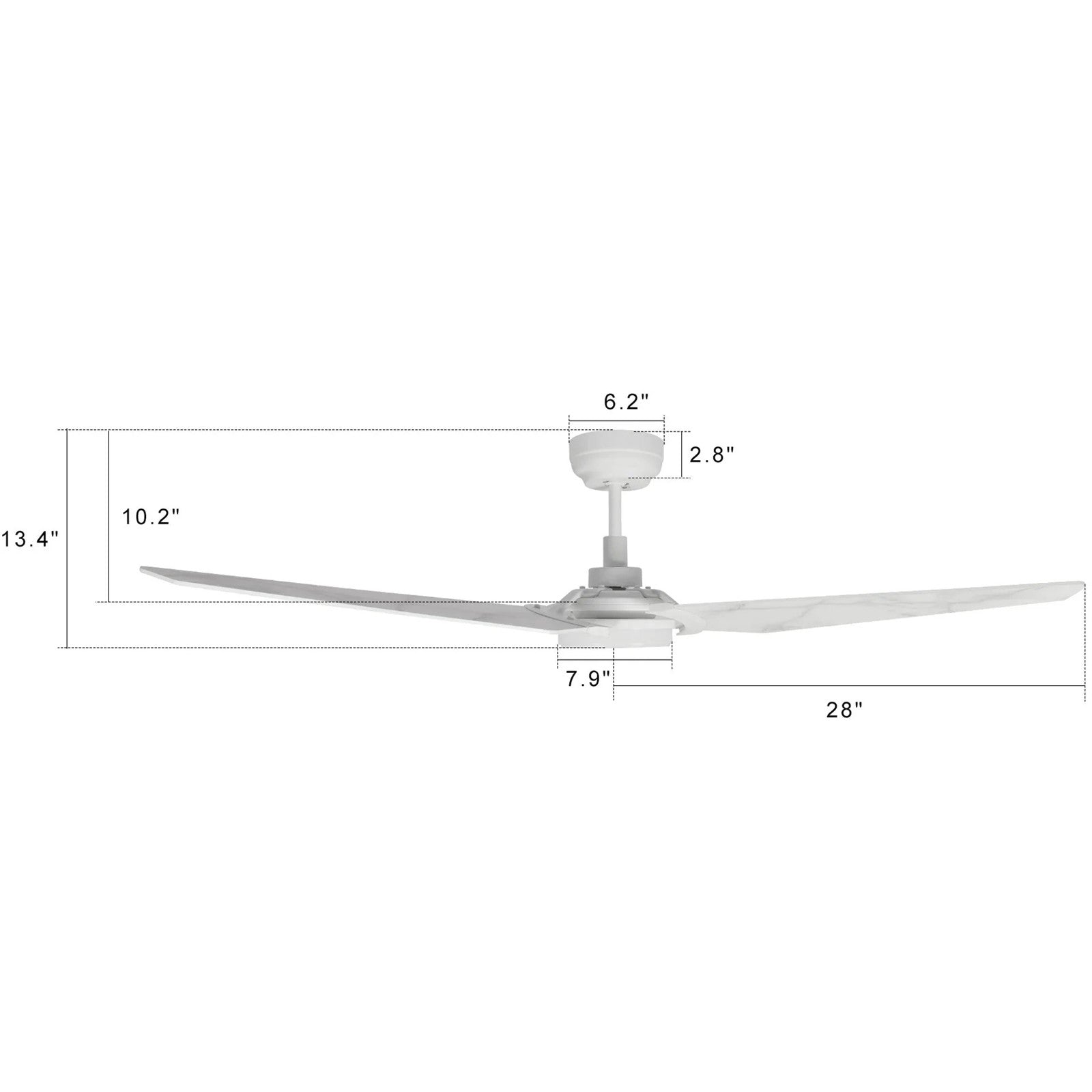 Carro Kaj 56in 3-Blade Smart Ceiling Fan | White Marble Plywood Blades | Living Room & Covered Patio | 56 x 56 x 13.4 in | Model SFR563B-L12-W7-1