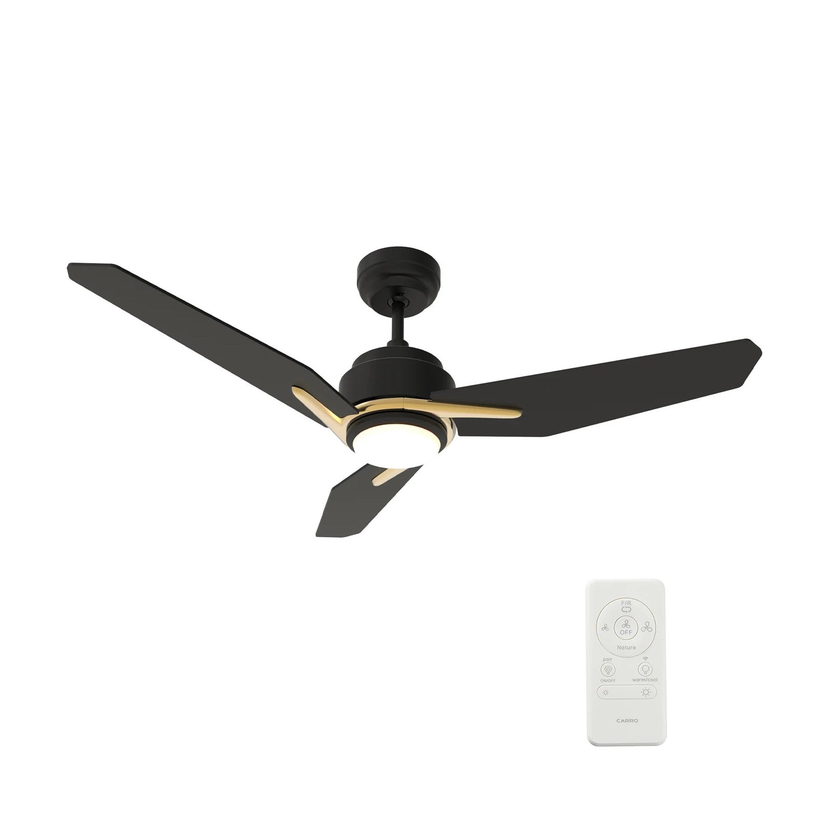 Carro Calen 56in 3-Blade Smart Ceiling Fan | Black Gold Plywood Blades | Living Room & Covered Patio | 56 x 56 x 13.2 in | Model SFR563J3-L11-B2-1G