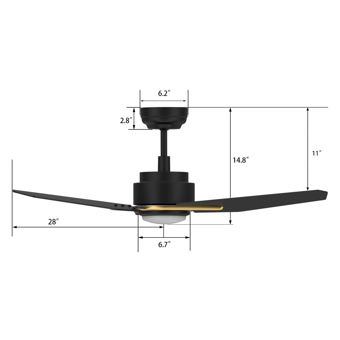 Carro Calen 56in 3-Blade Smart Ceiling Fan | Black Gold Plywood Blades | Living Room & Covered Patio | 56 x 56 x 13.2 in | Model SFR563J3-L11-B2-1G
