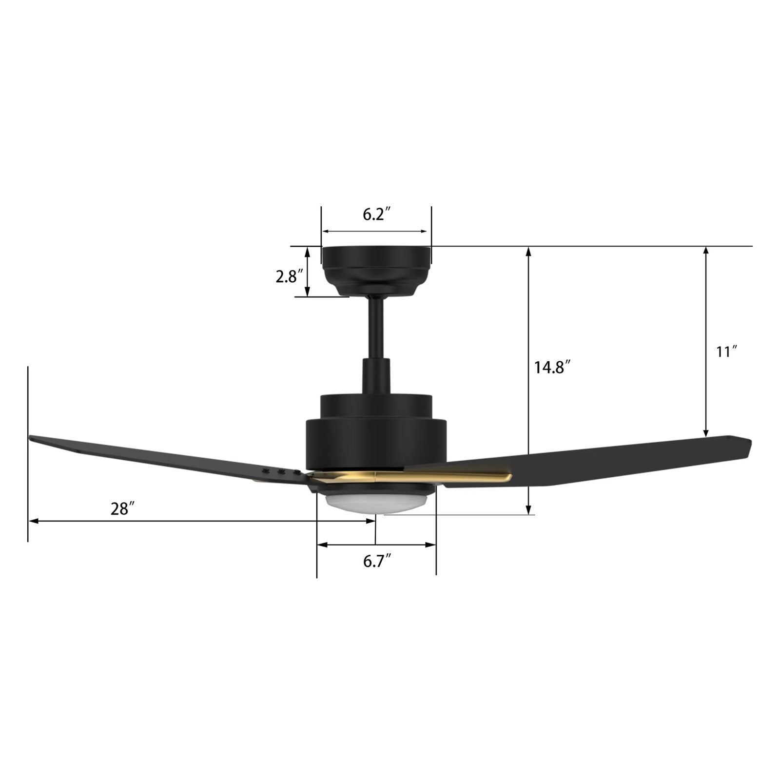 Carro Calen 56in 3-Blade Smart Ceiling Fan | Black Gold Plywood Blades | Living Room & Covered Patio | 56 x 56 x 13.2 in | Model SFR563J3-L11-B2-1G