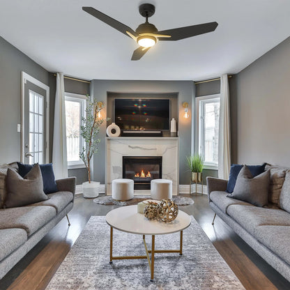 Carro Calen 56in 3-Blade Smart Ceiling Fan | Black Gold Plywood Blades | Living Room & Covered Patio | 56 x 56 x 13.2 in | Model SFR563J3-L11-B2-1G