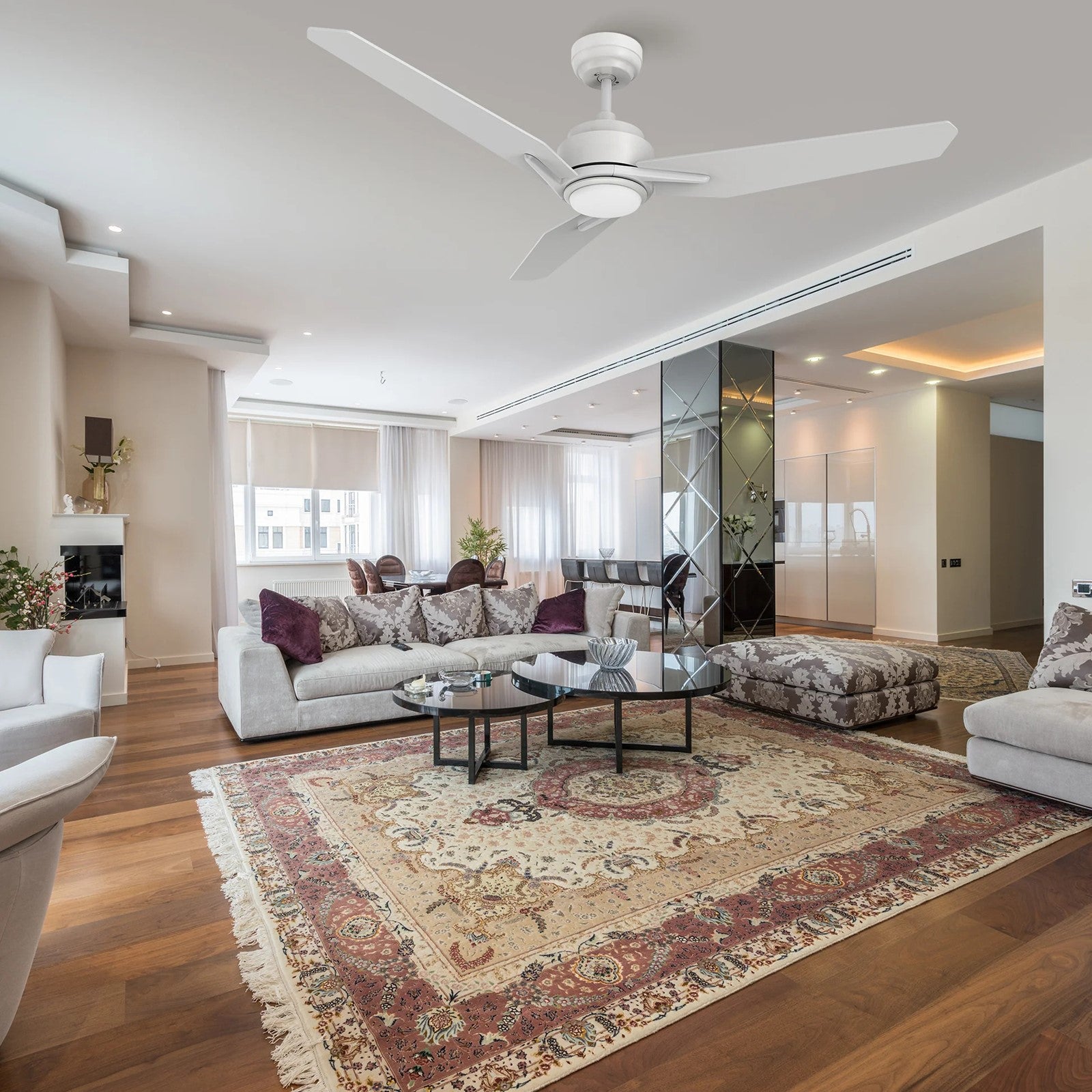Carro Calen 56in 3-Blade Smart Ceiling Fan | White Plywood Blades and Integrated LED | Living Room & Covered Patio | 56 x 56 x | Model SFR563J3-L11-W1-1