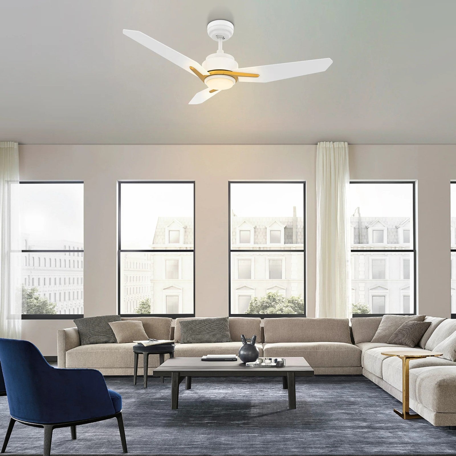 Carro Calen 56in 3-Blade Smart Ceiling Fan | White Gold Plywood Blades and Integrated LED | Living Room & Covered Patio | 56 x | Model SFR563J3-L11-W1-1G