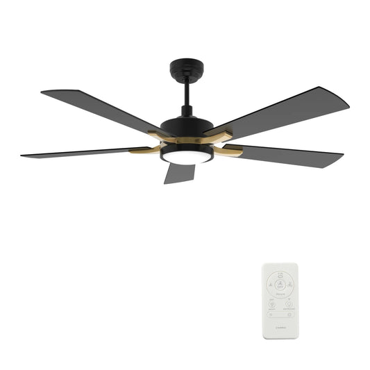 Carro Appleton 56in 5-Blade Smart Ceiling Fan | Black Gold Plywood Blades and Integrated LED | Living Room & Covered Patio | 56 | Model SFR565E-L12-B2-1G