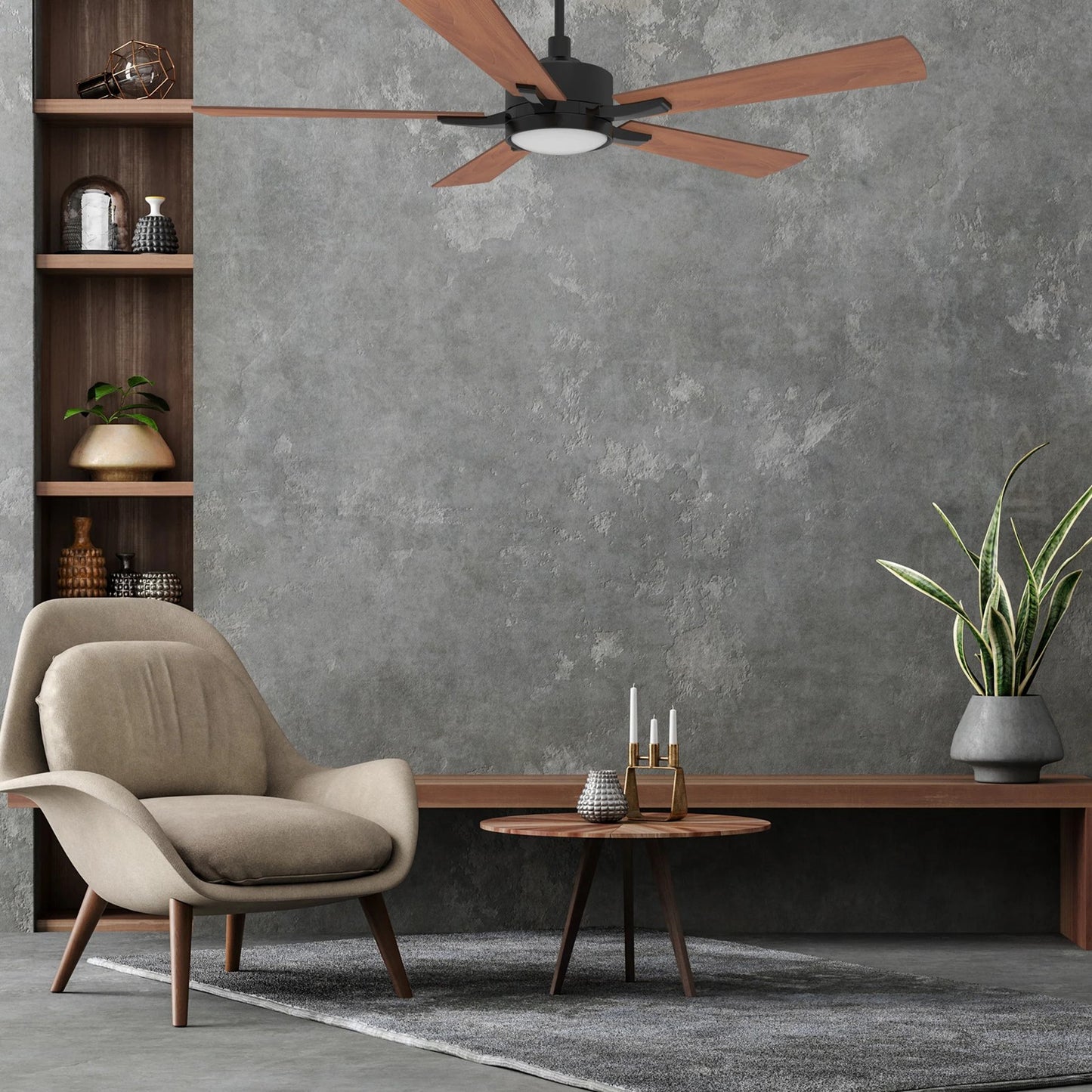 Carro Appleton 56in 5-Blade Smart Ceiling Fan | Black Cherry Plywood Blades and Integrated LED | Living Room & Covered Patio | 56 | Model SFR565E-L12-B3-1