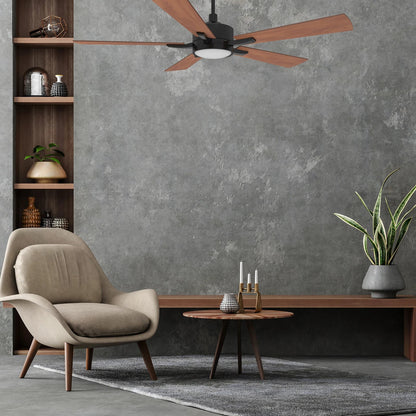 Carro Appleton 56in 5-Blade Smart Ceiling Fan | Black Cherry Plywood Blades and Integrated LED | Living Room & Covered Patio | 56 | Model SFR565E-L12-B3-1