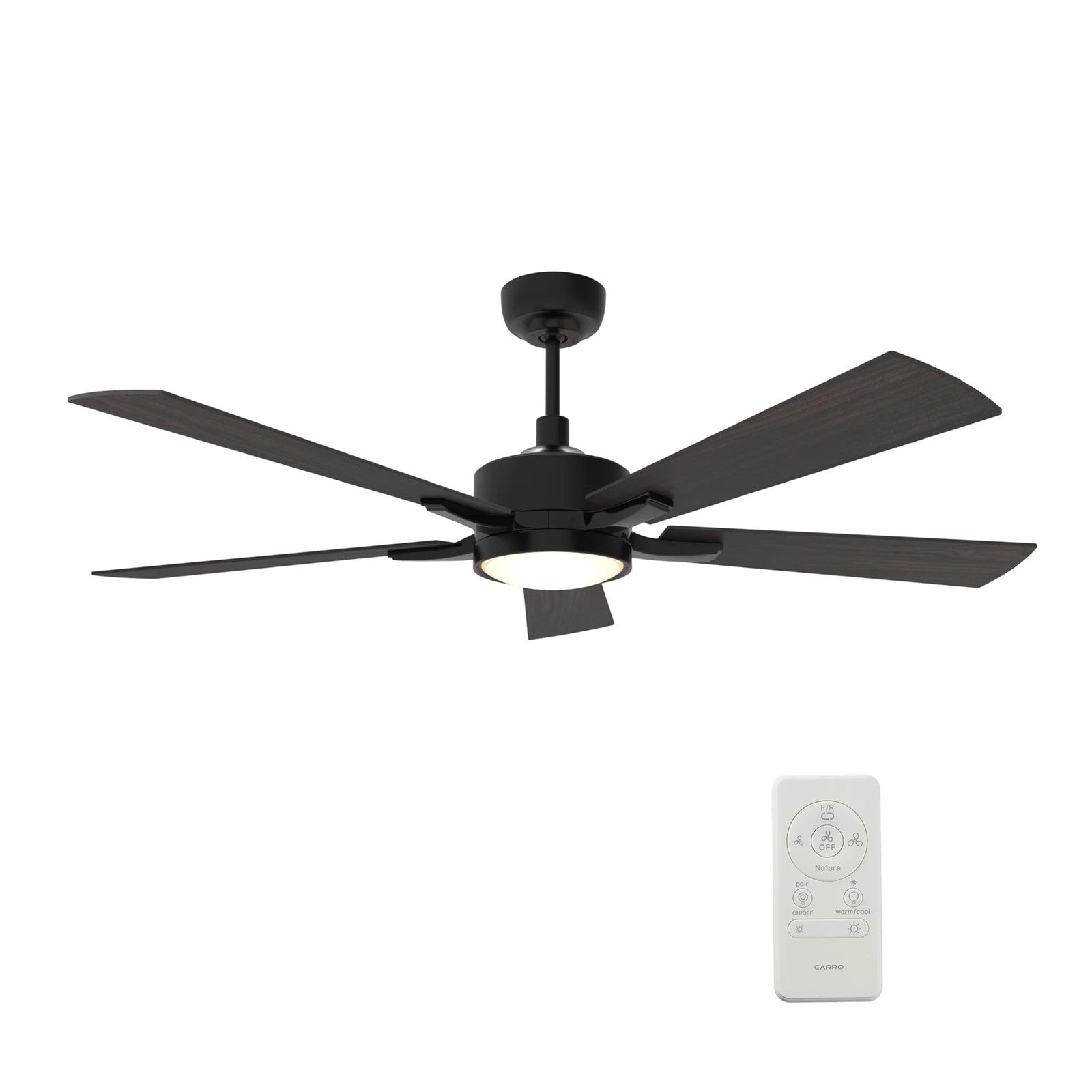 Carro Appleton 56in 5-Blade Smart Ceiling Fan | Modern Black Walnut Plywood Blades | Living Room & Covered Patio | 15 x 56 x 56 in | Model SFR565E-L12-BF-1