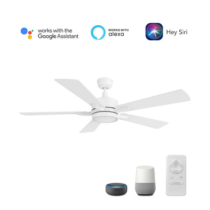Carro Appleton 56in 5-Blade Smart Ceiling Fan | Modern White Plywood Blades | Living Room & Covered Patio | 15 x 56 x 56 in | Model SFR565E-L12-W1-1
