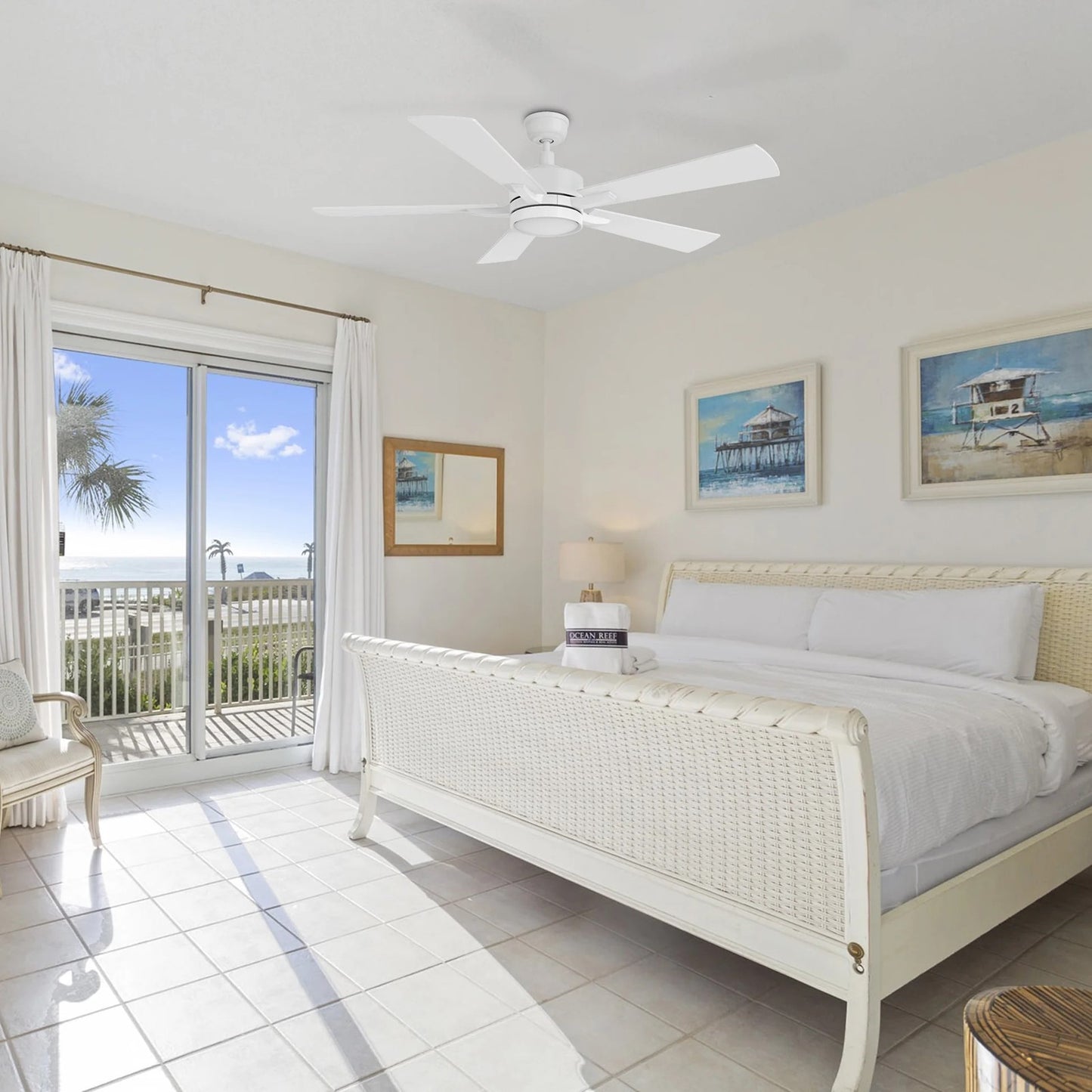 Carro Appleton 56in 5-Blade Smart Ceiling Fan | Modern White Plywood Blades | Living Room & Covered Patio | 15 x 56 x 56 in | Model SFR565E-L12-W1-1