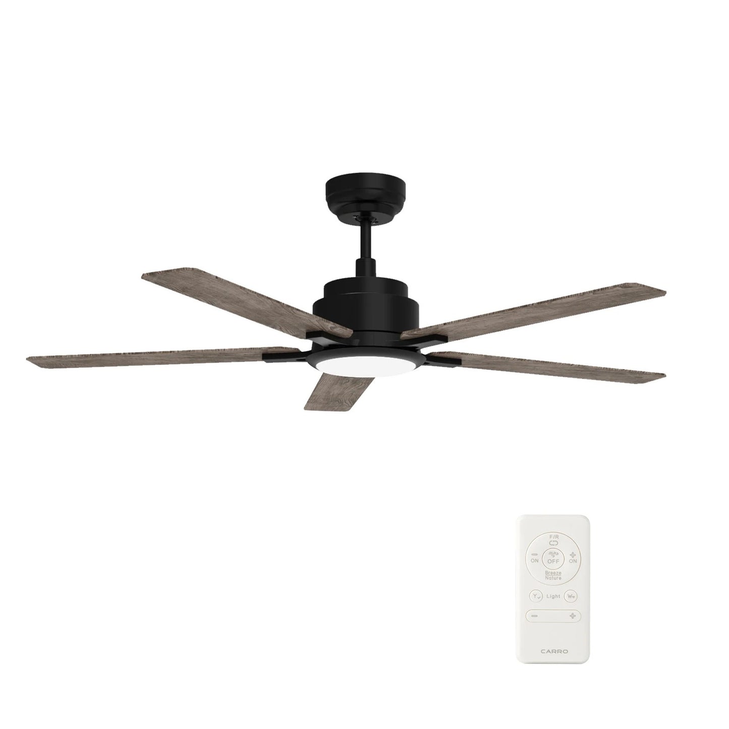 Carro Espear 56in 5-Blade Smart Ceiling Fan | Black Barnwood/Walnut Plywood Blades | Living Room & Covered Patio | 56 x 56 x 14.4 | Model SFR565J-L12-BG-1