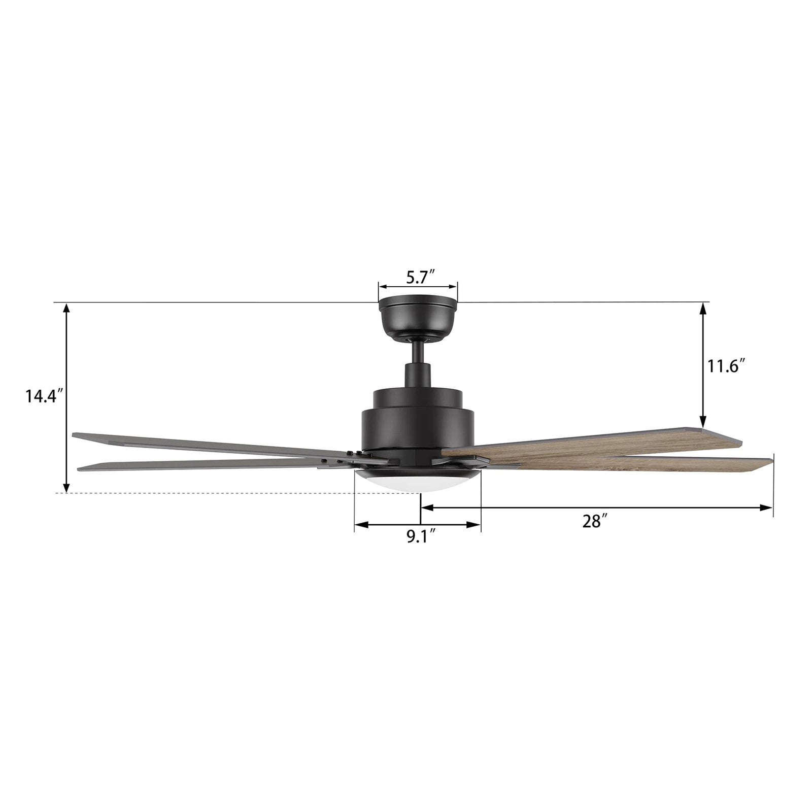 Carro Espear 56in 5-Blade Smart Ceiling Fan | Black Barnwood/Walnut Plywood Blades | Living Room & Covered Patio | 56 x 56 x 14.4 | Model SFR565J-L12-BG-1