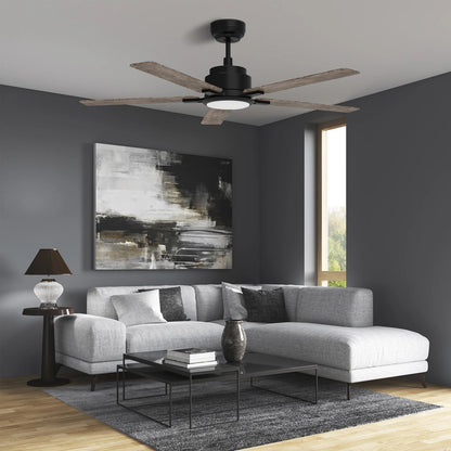 Carro Espear 56in 5-Blade Smart Ceiling Fan | Black Barnwood/Walnut Plywood Blades | Living Room & Covered Patio | 56 x 56 x 14.4 | Model SFR565J-L12-BG-1