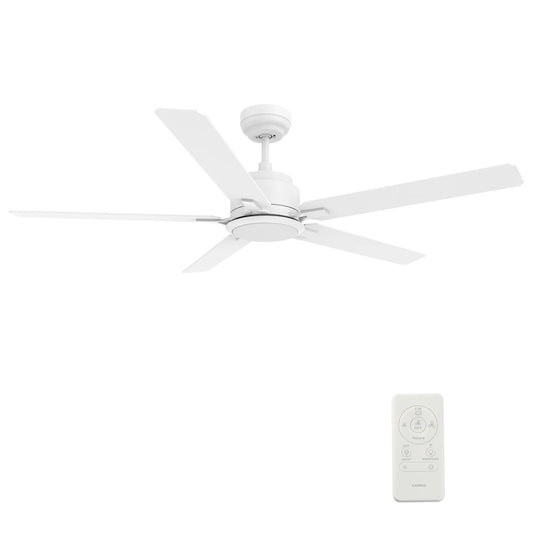 Carro Espear 56in 5-Blade Smart Ceiling Fan | White Plywood Blades | Living Room & Covered Patio | 56 x 56 x 14.4 in | Model SFR565J-L12-W1-1