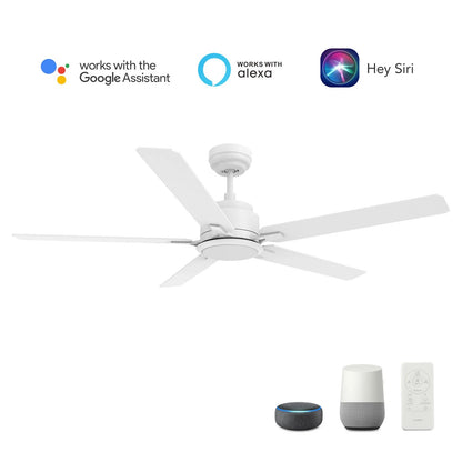Carro Espear 56in 5-Blade Smart Ceiling Fan | White Plywood Blades | Living Room & Covered Patio | 56 x 56 x 14.4 in | Model SFR565J-L12-W1-1