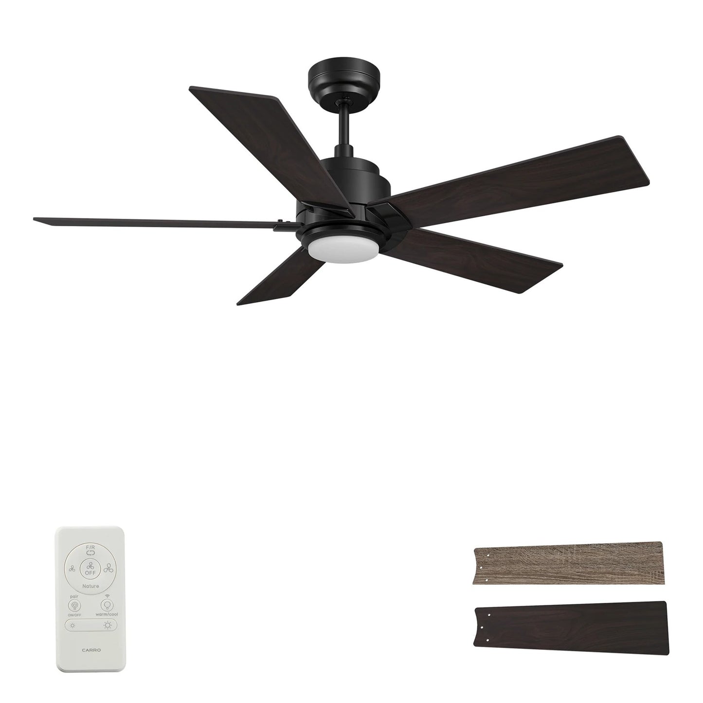 Carro Ascender 56in 5-Blade Smart Ceiling Fan | Modern Black Barnwood Plywood Blades | Living Room & Covered Patio | 14.7 x 56 x | Model SFR565J1-L11-BG-1