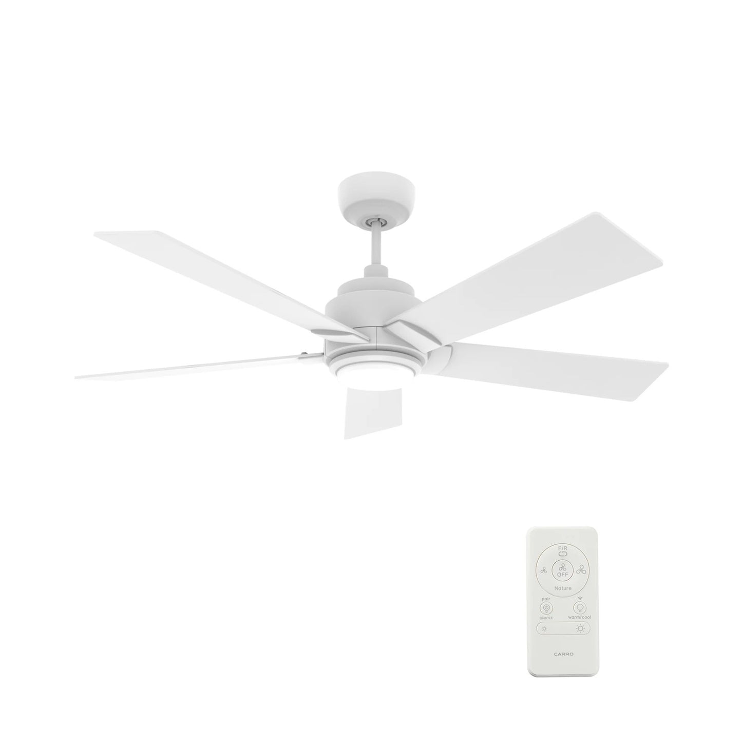Carro Ascender 56in 5-Blade Smart Ceiling Fan | Modern White Plywood Blades | Living Room & Covered Patio | 14.7 x 56 x 56 in | Model SFR565J1-L11-W1-1
