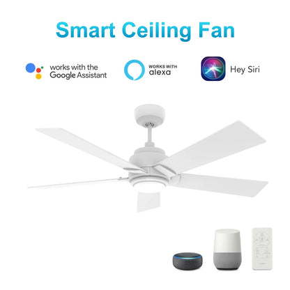 Carro Ascender 56in 5-Blade Smart Ceiling Fan | Modern White Plywood Blades | Living Room & Covered Patio | 14.7 x 56 x 56 in | Model SFR565J1-L11-W1-1