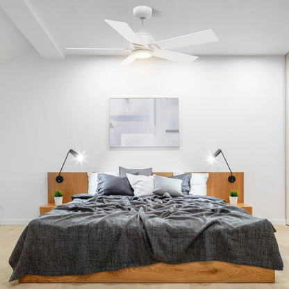 Carro Ascender 56in 5-Blade Smart Ceiling Fan | Modern White Plywood Blades | Living Room & Covered Patio | 14.7 x 56 x 56 in | Model SFR565J1-L11-W1-1