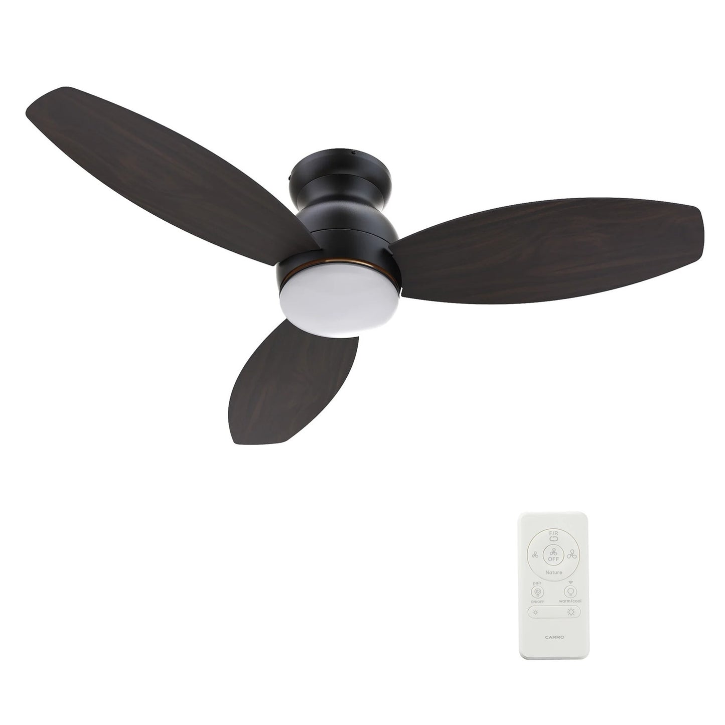 Carro Trento 60in 3-Blade Flush Mount Smart Ceiling Fan | Black Plywood Blades | Living Room & Covered Patio | 60 x 60 x 12.4 | Model SFR603Q-L12-BG-1-FM