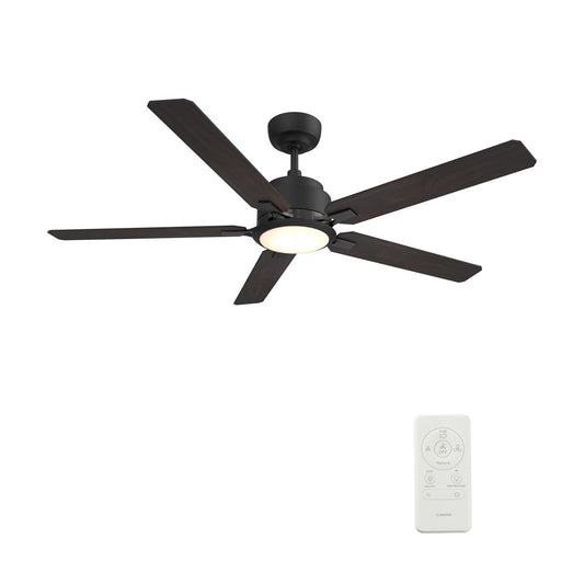 Carro Espear 60in 5-Blade Smart Ceiling Fan | Black Barnwood/Walnut Plywood Blades and Integrated 4000K LED | Living Room & | Model SFR605J-L12-BG-1