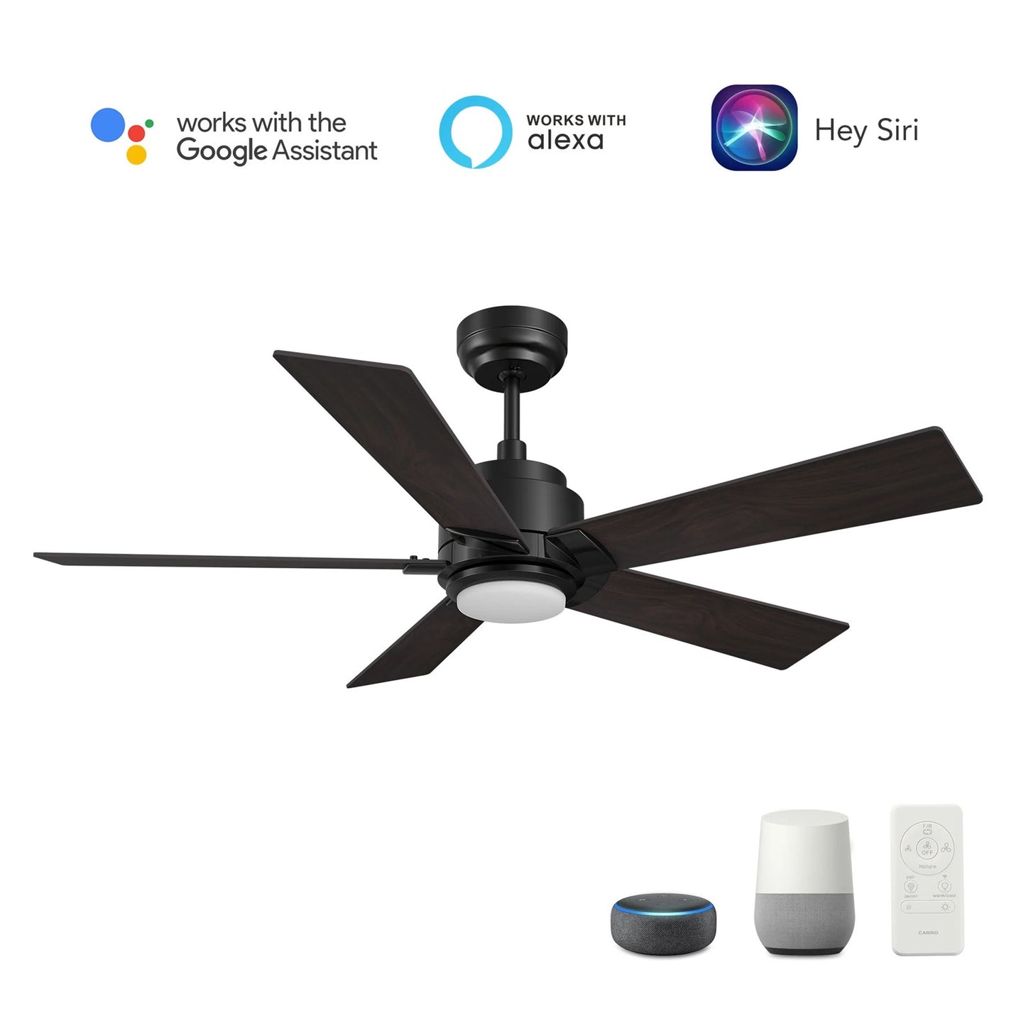 Carro Ascender 60in 5-Blade Smart Ceiling Fan | Black Barnwood Plywood Blades | Living Room & Covered Patio | 60 x 60 x 14.7 in | Model SFR605J1-L11-BG-1