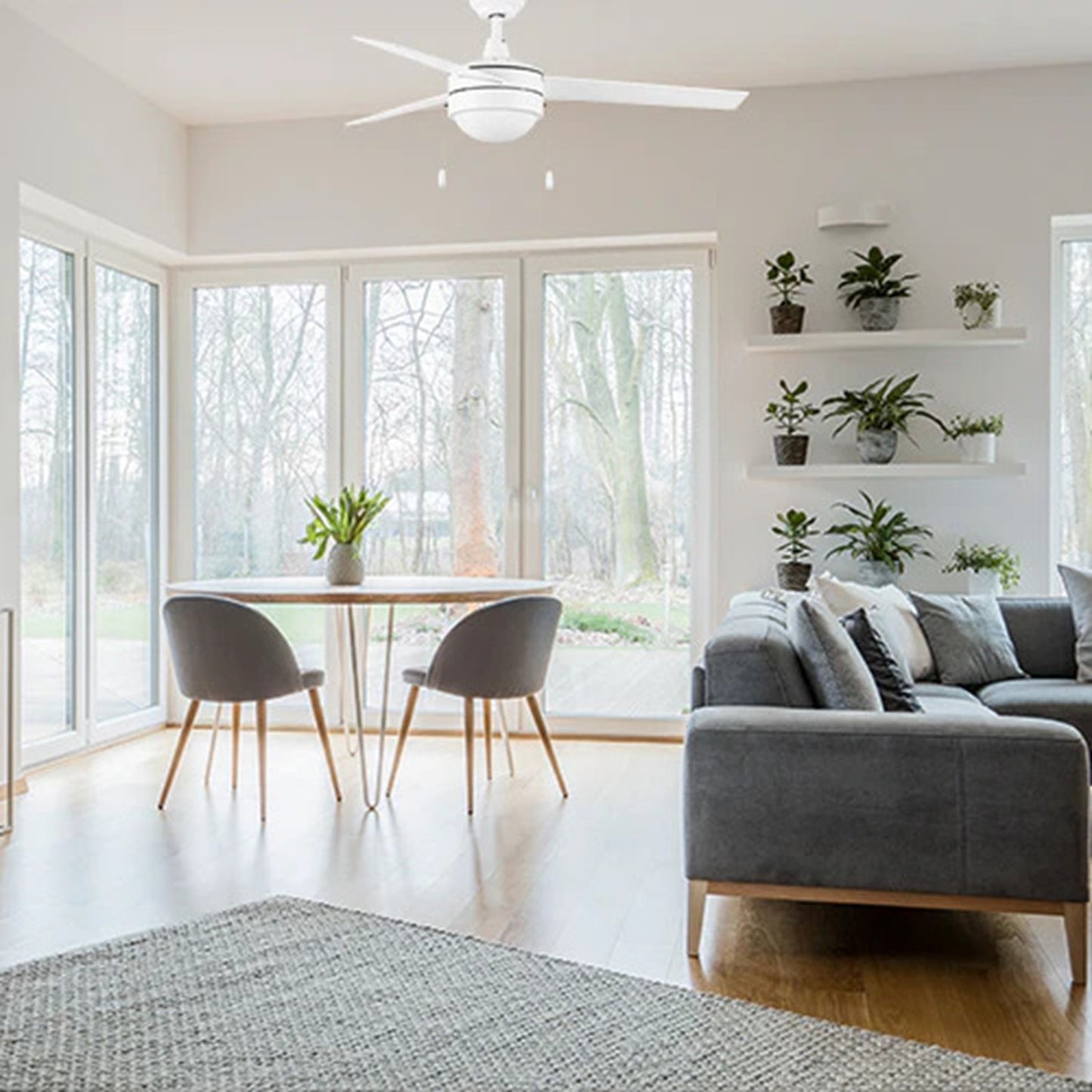 Carro Everett 48in 3-Blade Ceiling Fan | White Plywood Blades | Living Room & Bedroom | 48 x 48 x 16 in | Model VWGA-483C-L11-W1-1