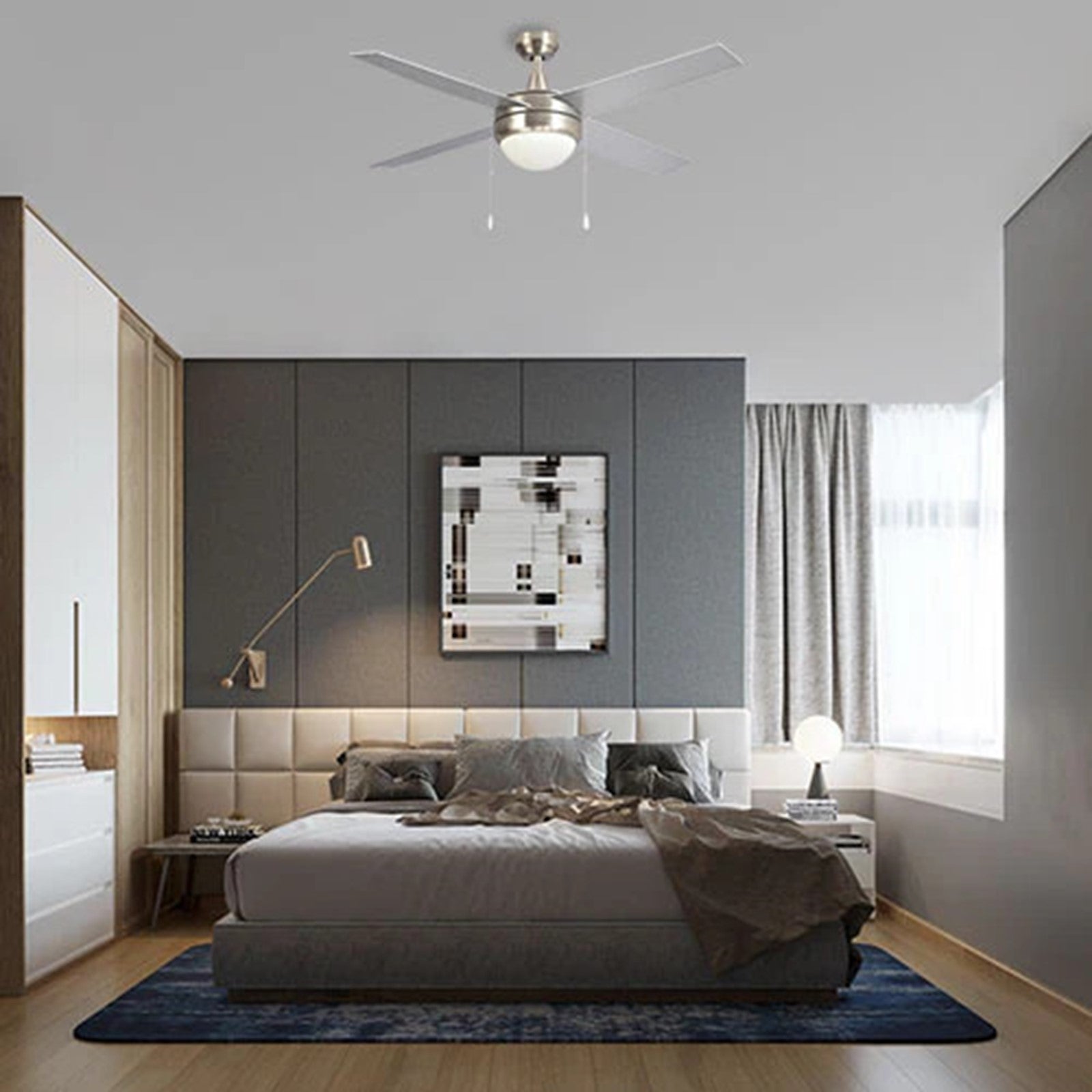 Carro Everett 48in 4-Blade Ceiling Fan | Brushed Nickel Plywood Blades | Living Room & Bedroom | 48 x 48 x 16 in | Model VWGA-484C-L11-SC-1