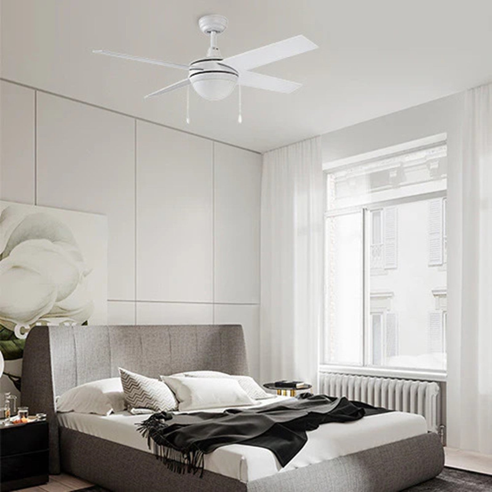 Carro Everett 48in 4-Blade Ceiling Fan | White Plywood Blades and Integrated LED | Living Room & Bedroom | 48 x 48 x 16 in | Model VWGA-484C-L11-W1-1