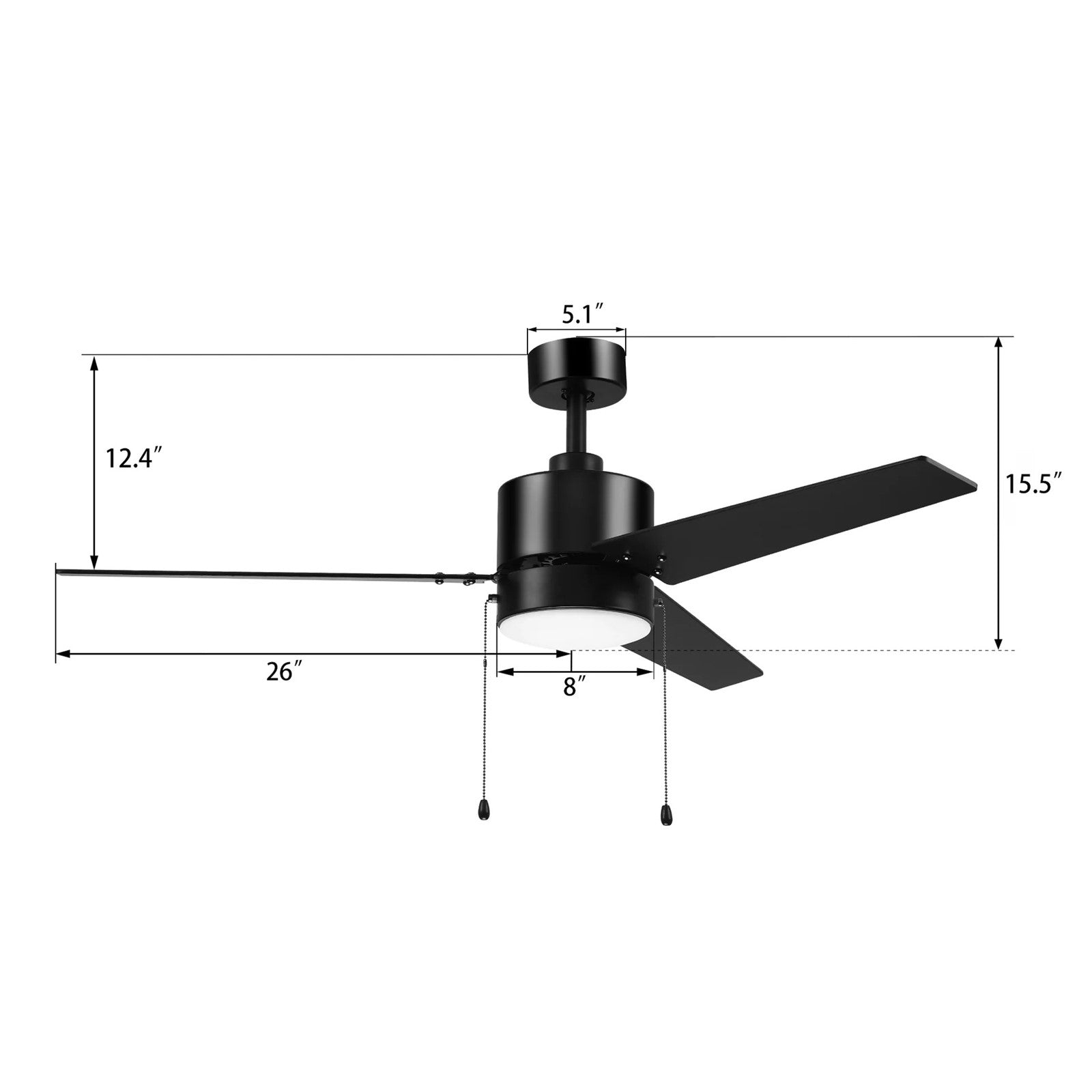 Carro Empire 52in 3-Blade Ceiling Fan | Black Plywood Blades and Integrated LED | Living Room & Bedroom | 52 x 52 x 15.5 in | Model VWGA-523A3-L12-B2-1