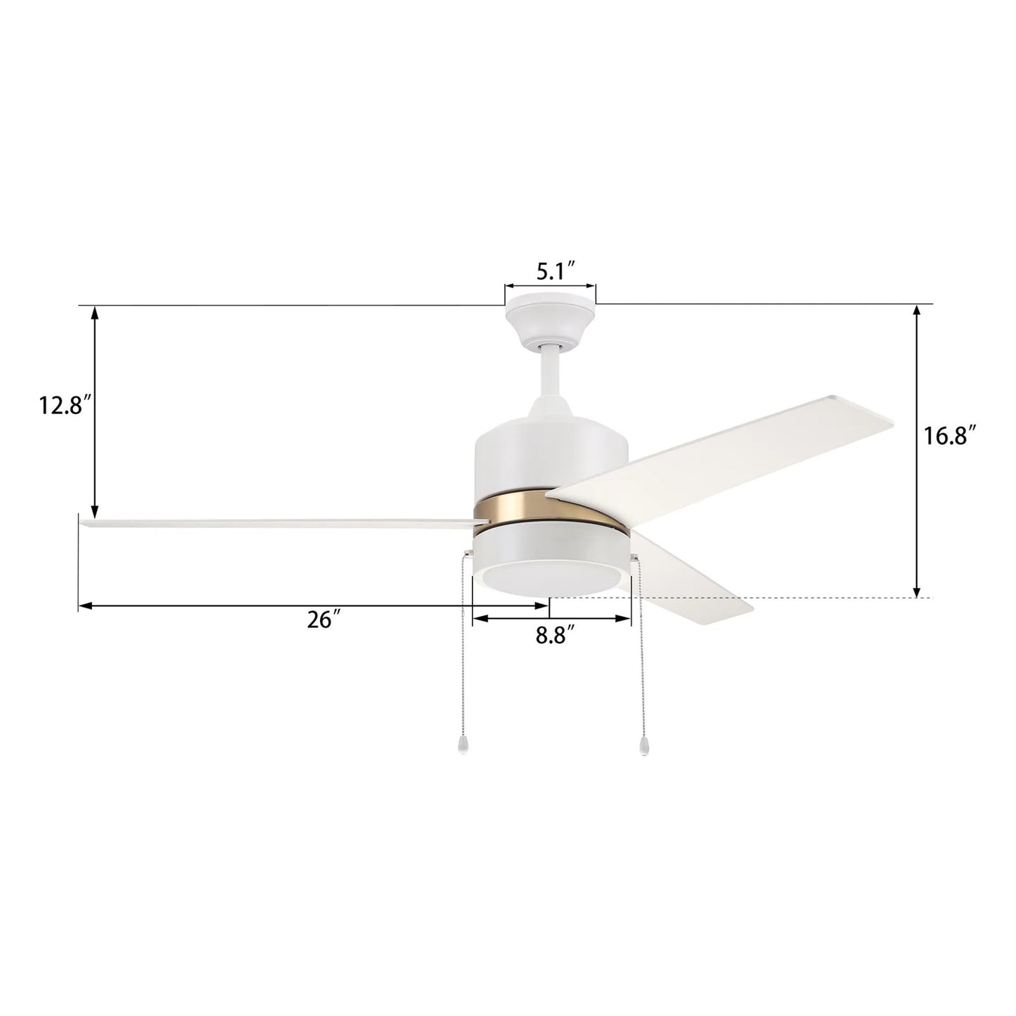 Carro Flint 52in 3-Blade Ceiling Fan | White/Gold Plywood Blades and Integrated LED | Living Room & Bedroom | 52 x 52 x 16.8 | Model VWGA-523A5-L12-W1-1G