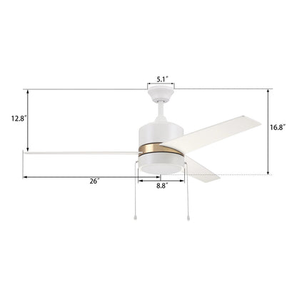 Carro Flint 52in 3-Blade Ceiling Fan | White/Gold Plywood Blades and Integrated LED | Living Room & Bedroom | 52 x 52 x 16.8 | Model VWGA-523A5-L12-W1-1G